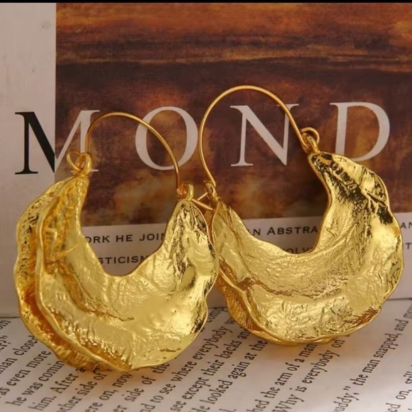Gold Crescent Hoop Earrings - Picture 7 of 7